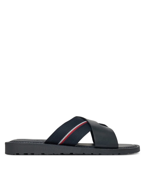 TH Pantoufles en cuir avec ruban logo ciel du d&eacute;sert - Chaussures Homme