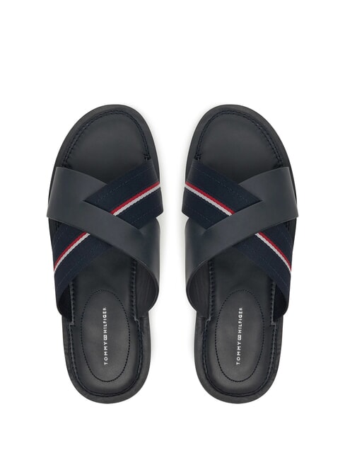 TH Pantoufles en cuir avec ruban logo ciel du d&eacute;sert - Chaussures Homme