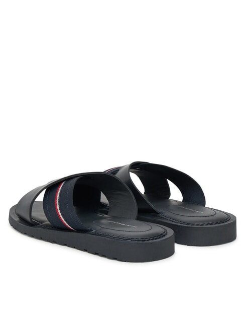 TH Pantoufles en cuir avec ruban logo ciel du d&eacute;sert - Chaussures Homme