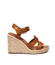 TOMMY HILFIGER TH Sandales compens&eacute;es espadrilles hautes en cuir marron cognac - Chaussures Femme - 3