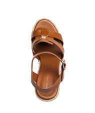 TOMMY HILFIGER TH Sandales compens&eacute;es espadrilles hautes en cuir marron cognac - Chaussures Femme - 4
