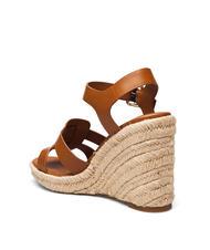 TOMMY HILFIGER TH Sandales compens&eacute;es espadrilles hautes en cuir marron cognac - Chaussures Femme - 5