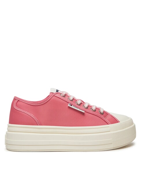 TJW FOXING Baskets compens&eacute;es en tissu rose preppy - Chaussures Femme