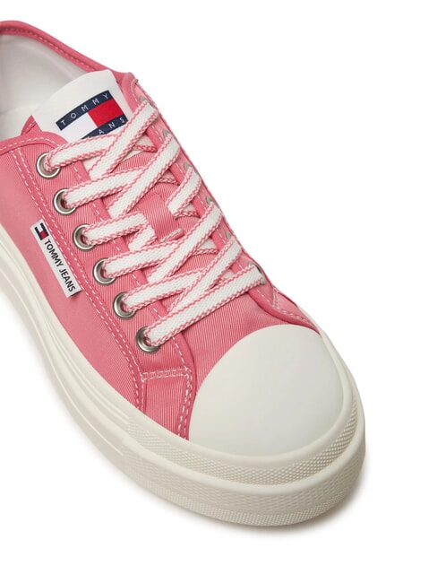 TJW FOXING Baskets compens&eacute;es en tissu rose preppy - Chaussures Femme