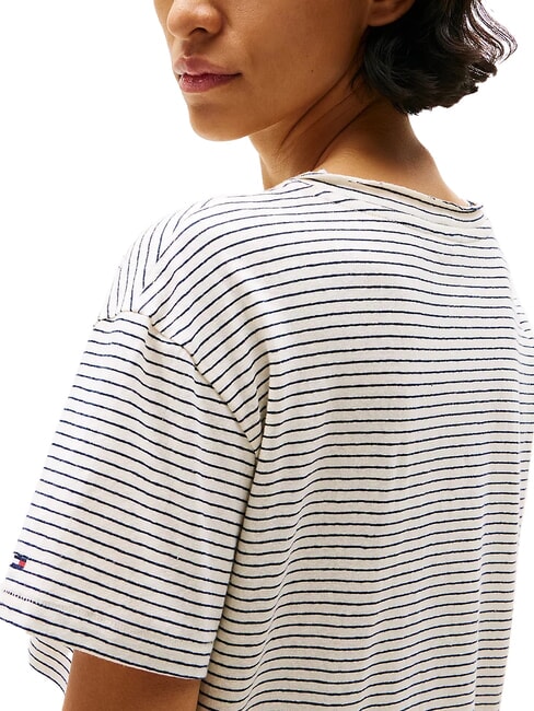 TH T-shirt coupe d&eacute;contract&eacute;e &agrave; col en V cr&egrave;me/bleu fonc&eacute; stp - T-shirt