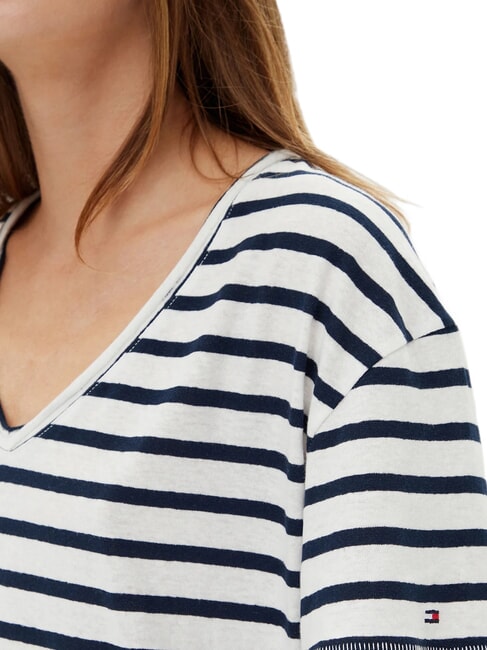 TH T-shirt coupe d&eacute;contract&eacute;e &agrave; col en V Breton &eacute;cru/bleu marine nuit stp - T-shirt