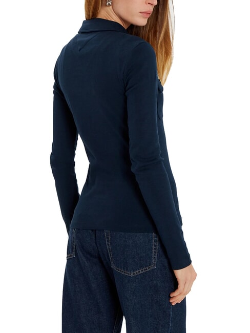 TH polo &agrave; manches longues coupe ajust&eacute;e marine nuit noire - chemise polo