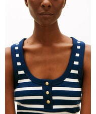 TOMMY HILFIGER HENLEY D&eacute;bardeur &agrave; 3 boutons marine nuit blanche rayures bretonnes - T-shirt - 3