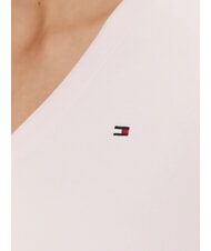 TOMMY HILFIGER TH T-shirt &agrave; manches courtes et col en V rose clair - T-shirt - 4