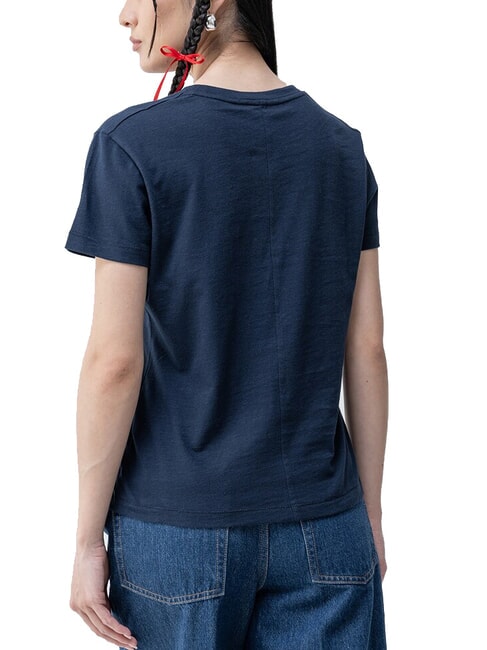 SLUB T-shirt en coton &agrave; manches courtes marine nuit noire - T-shirt