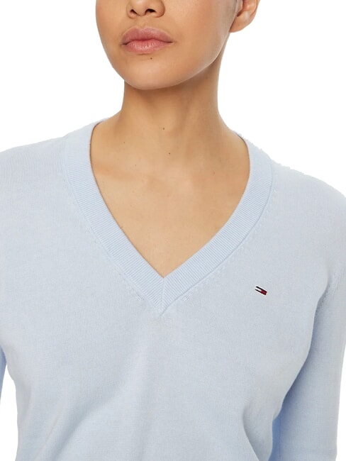 TH JEANS Pull en coton &agrave; col en V pour femme doux bleu - Chandails pour femmes