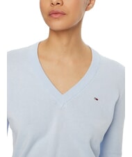 TOMMY HILFIGER TH JEANS Pull en coton &agrave; col en V pour femme doux bleu - Chandails pour femmes - 3