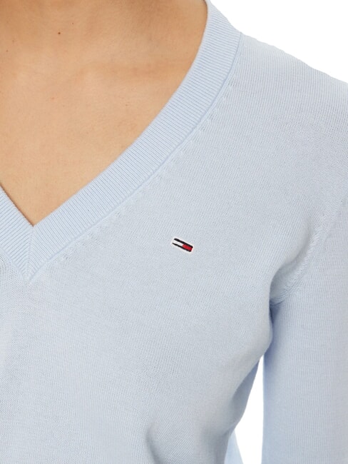 TH JEANS Pull en coton &agrave; col en V pour femme doux bleu - Chandails pour femmes