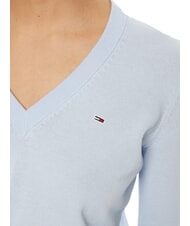 TOMMY HILFIGER TH JEANS Pull en coton &agrave; col en V pour femme doux bleu - Chandails pour femmes - 4