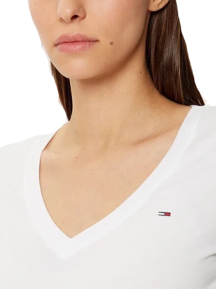 TH JEANS T-shirt &agrave; manches courtes et col en V blanc - T-shirt