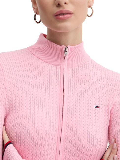 TH JEANS Gilet l&eacute;ger en maille torsad&eacute;e avec fermeture &eacute;clair int&eacute;grale rayures roses - Chandails pour femmes