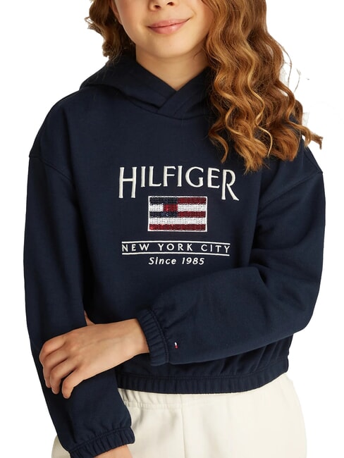 KIDS BIMBA Sweat &agrave; capuche &agrave; &eacute;cusson paillet&eacute; marine nuit noire - B&eacute;b&eacute; Sweat