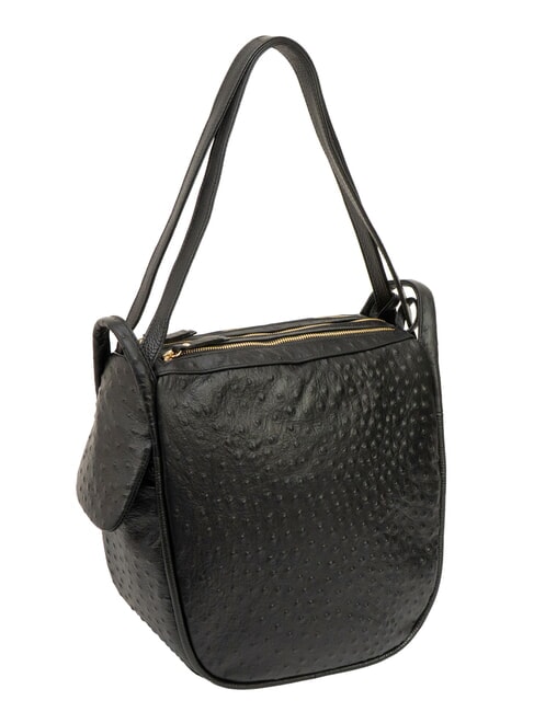 TRIO sac &agrave; dos en cuir d'autruche Autruche noire - Sacs pour Femme