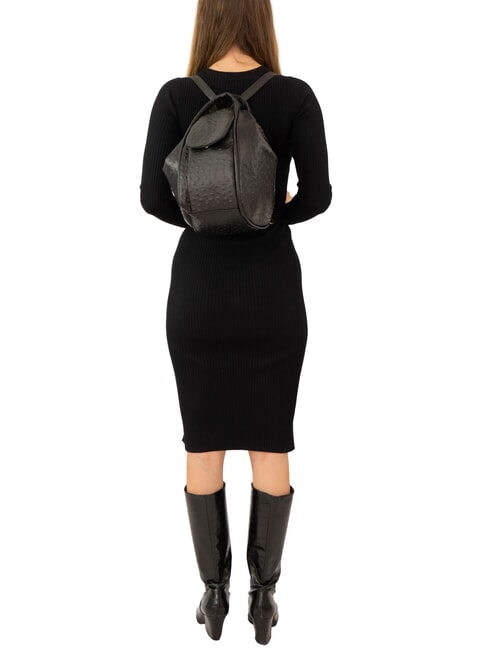 TRIO sac &agrave; dos en cuir d'autruche Autruche noire - Sacs pour Femme