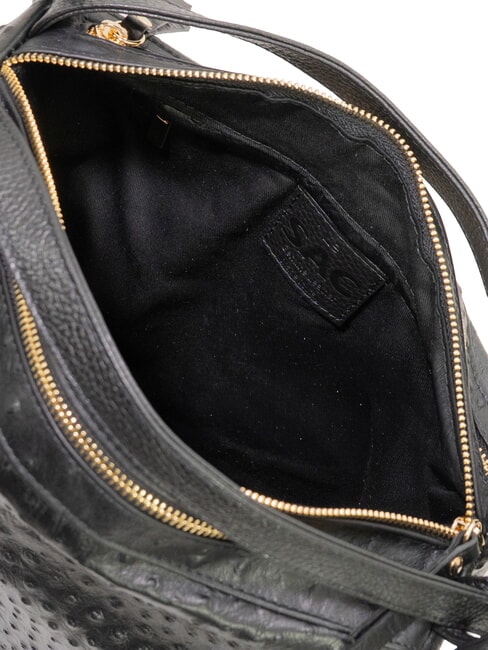 TRIO sac &agrave; dos en cuir d'autruche Autruche noire - Sacs pour Femme