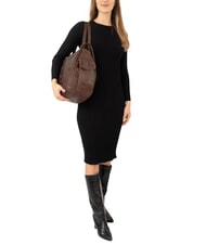 LESAC TRIO Sac &agrave; dos cartable en cuir damass&eacute; brun damas - Sacs pour Femme - 4