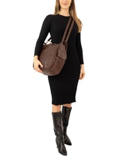 LESAC TRIO Sac &agrave; dos cartable en cuir damass&eacute; brun damas - Sacs pour Femme - 5