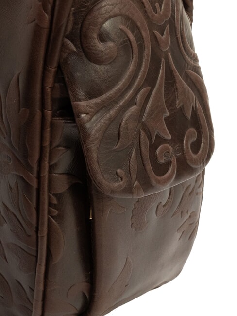 TRIO Sac &agrave; dos cartable en cuir damass&eacute; brun damas - Sacs pour Femme