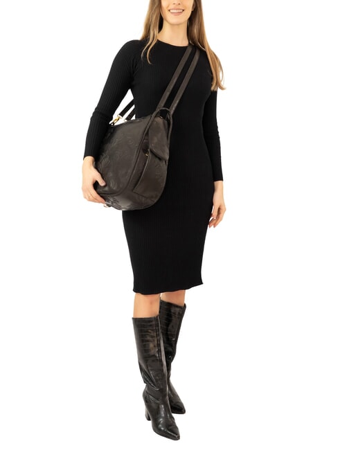 TRIO Sac &agrave; dos cartable en cuir damass&eacute; damas noir - Sacs pour Femme