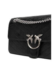 PINKO LOVE ONE LIGHT Petit sac en cuir matelass&eacute; limousine noire - argent mat - Sacs pour Femme - 3
