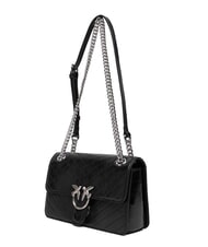 PINKO LOVE ONE LIGHT Petit sac en cuir matelass&eacute; limousine noire - argent mat - Sacs pour Femme - 4