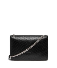 PINKO LOVE ONE LIGHT Sac en cuir matelass&eacute; de taille moyenne limousine noire - argent mat - Sacs pour Femme - 2