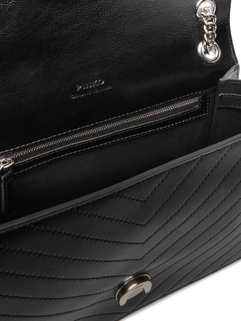 LOVE ONE LIGHT Sac en cuir matelass&eacute; de taille moyenne limousine noire - argent mat - Sacs pour Femme