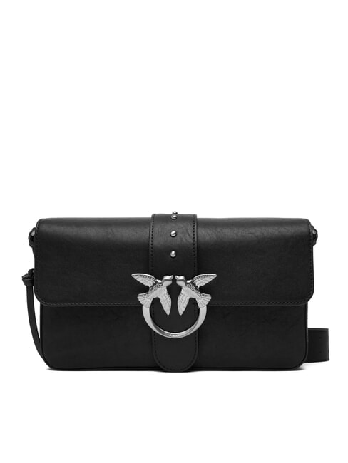 LOVE ONE sac bandouli&egrave;re en cuir limousine noire - argent mat - Sacs pour Femme