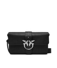 PINKO LOVE ONE sac bandouli&egrave;re en cuir limousine noire - argent mat - Sacs pour Femme - 2