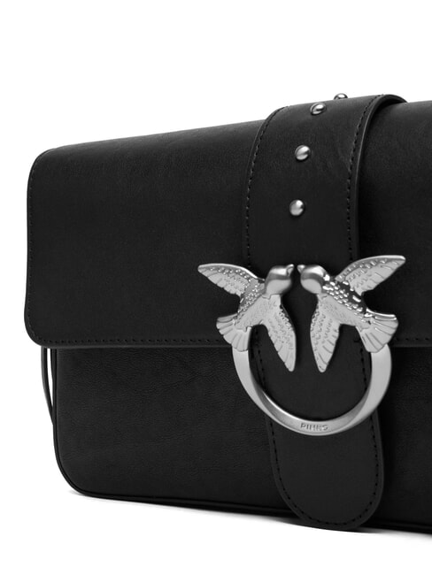 LOVE ONE sac bandouli&egrave;re en cuir limousine noire - argent mat - Sacs pour Femme