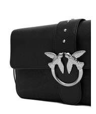 PINKO LOVE ONE sac bandouli&egrave;re en cuir limousine noire - argent mat - Sacs pour Femme - 3