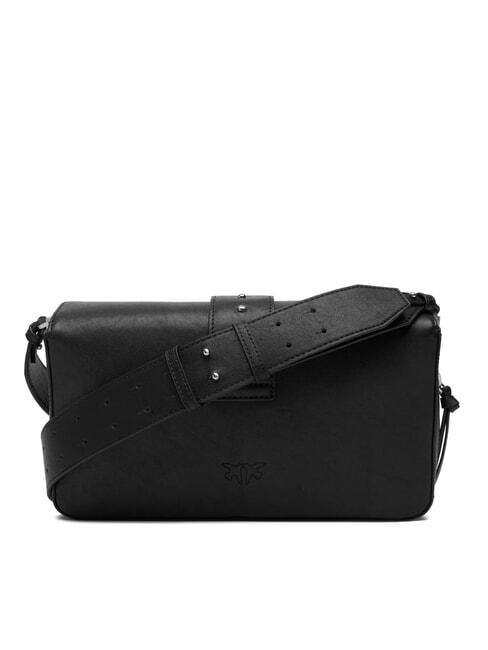 LOVE ONE sac bandouli&egrave;re en cuir limousine noire - argent mat - Sacs pour Femme