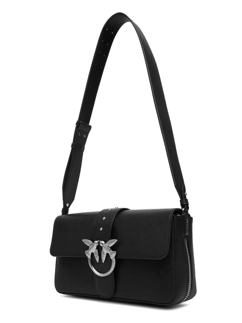 LOVE ONE sac bandouli&egrave;re en cuir limousine noire - argent mat - Sacs pour Femme