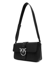 PINKO LOVE ONE sac bandouli&egrave;re en cuir limousine noire - argent mat - Sacs pour Femme - 5