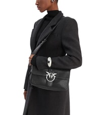 PINKO LOVE ONE sac bandouli&egrave;re en cuir limousine noire - argent mat - Sacs pour Femme - 6