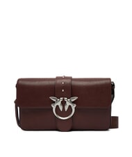 PINKO LOVE ONE sac bandouli&egrave;re en cuir ch&acirc;taigne brun argent mat - Sacs pour Femme - 2