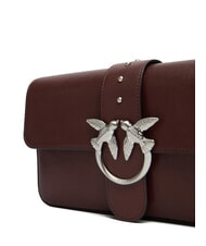 PINKO LOVE ONE sac bandouli&egrave;re en cuir ch&acirc;taigne brun argent mat - Sacs pour Femme - 3