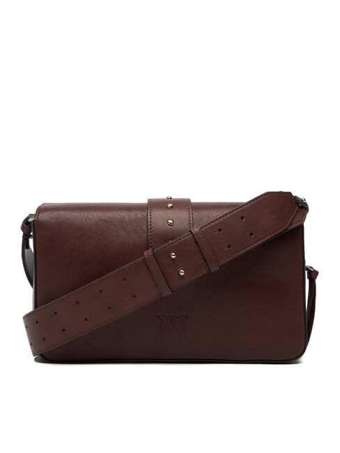 LOVE ONE sac bandouli&egrave;re en cuir ch&acirc;taigne brun argent mat - Sacs pour Femme