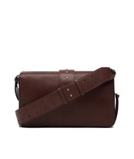 PINKO LOVE ONE sac bandouli&egrave;re en cuir ch&acirc;taigne brun argent mat - Sacs pour Femme - 4