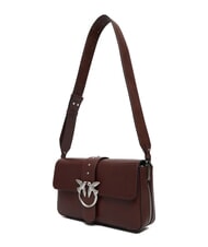 PINKO LOVE ONE sac bandouli&egrave;re en cuir ch&acirc;taigne brun argent mat - Sacs pour Femme - 5