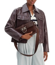 PINKO LOVE ONE sac bandouli&egrave;re en cuir ch&acirc;taigne brun argent mat - Sacs pour Femme - 6