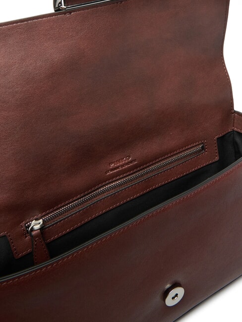 LOVE ONE sac bandouli&egrave;re en cuir ch&acirc;taigne brun argent mat - Sacs pour Femme