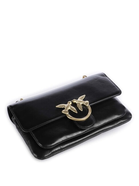 LOVE BAG Sac bandouli&egrave;re fin en cuir Limousine noire - or mat - Sacs pour Femme