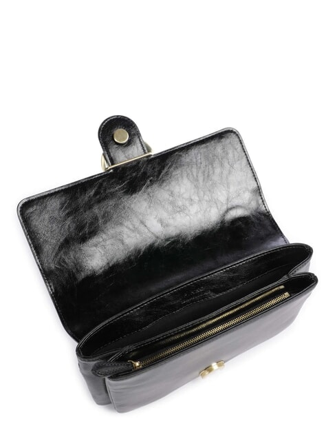 LOVE BAG Sac bandouli&egrave;re fin en cuir Limousine noire - or mat - Sacs pour Femme