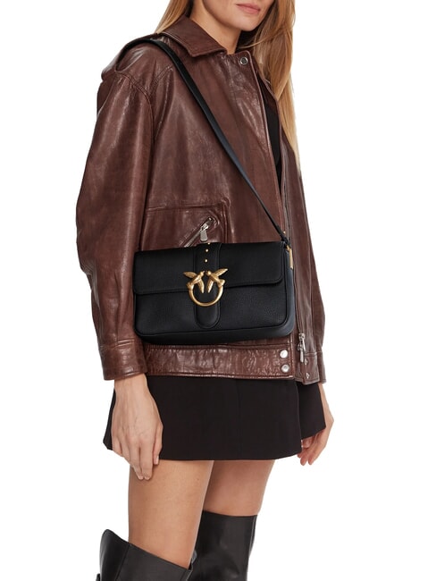 LOVE ONE Sac bandouli&egrave;re en cuir avec rabat noir-or antique - Sacs pour Femme